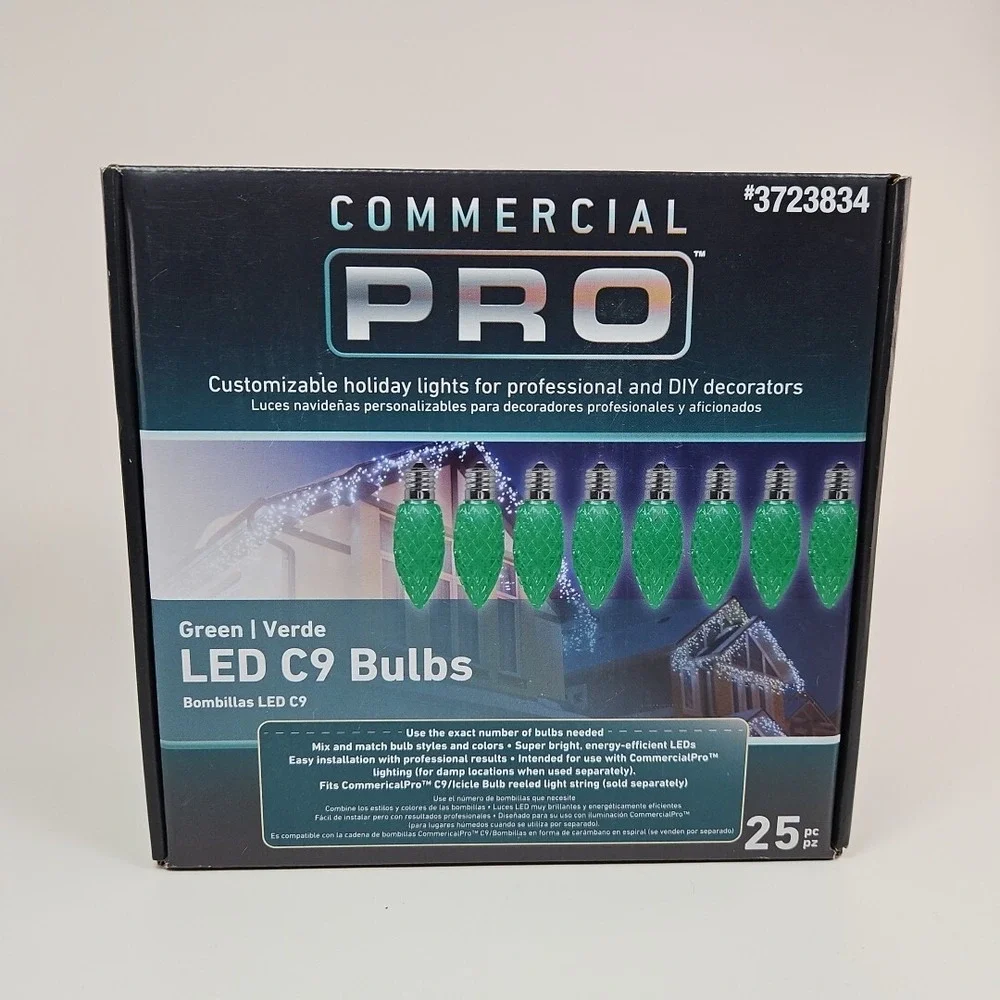 GEMMY Commercial Pro‎ 25 Ct C9 Green LED String Christmas Light Bulbs E17 Base